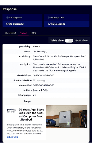 Article extraction response image