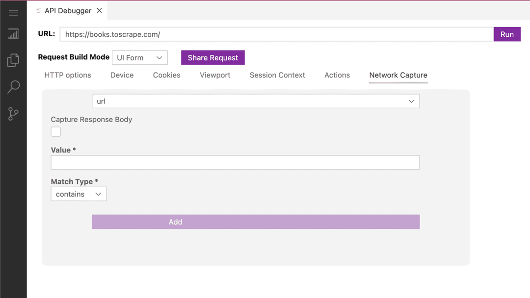 Network intercept options in Zyte API's debugger